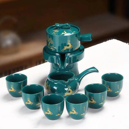 8 Pcs Set Semi Automatic Tea Sets Chinese  Ceramic Purple Clay Tea Set  Tea Cup The Kung Fu Teapot Set