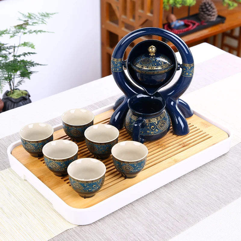 8 Pcs Set Semi Automatic Tea Sets Chinese  Ceramic Purple Clay Tea Set  Tea Cup The Kung Fu Teapot Set