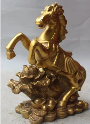8 "Perunggu Cina FengShui Kekayaan Zodiak Hewan Keberhasilan Kuda YuanBao Patung
