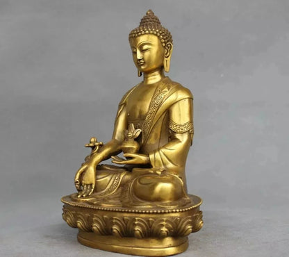 8" Tibet Pure Bronze Medicine Buddha Bhaisajyaguru Statue