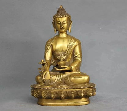 8" Tibet Pure Bronze Medicine Buddha Bhaisajyaguru Statue