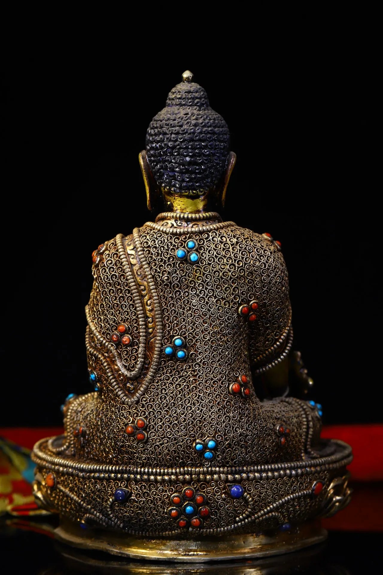 8"Tibet Temple Collection Old Bronze Outline in gold Filigree mosaic Gem Medicine Buddha Sitting Buddha Worship Hall Town house