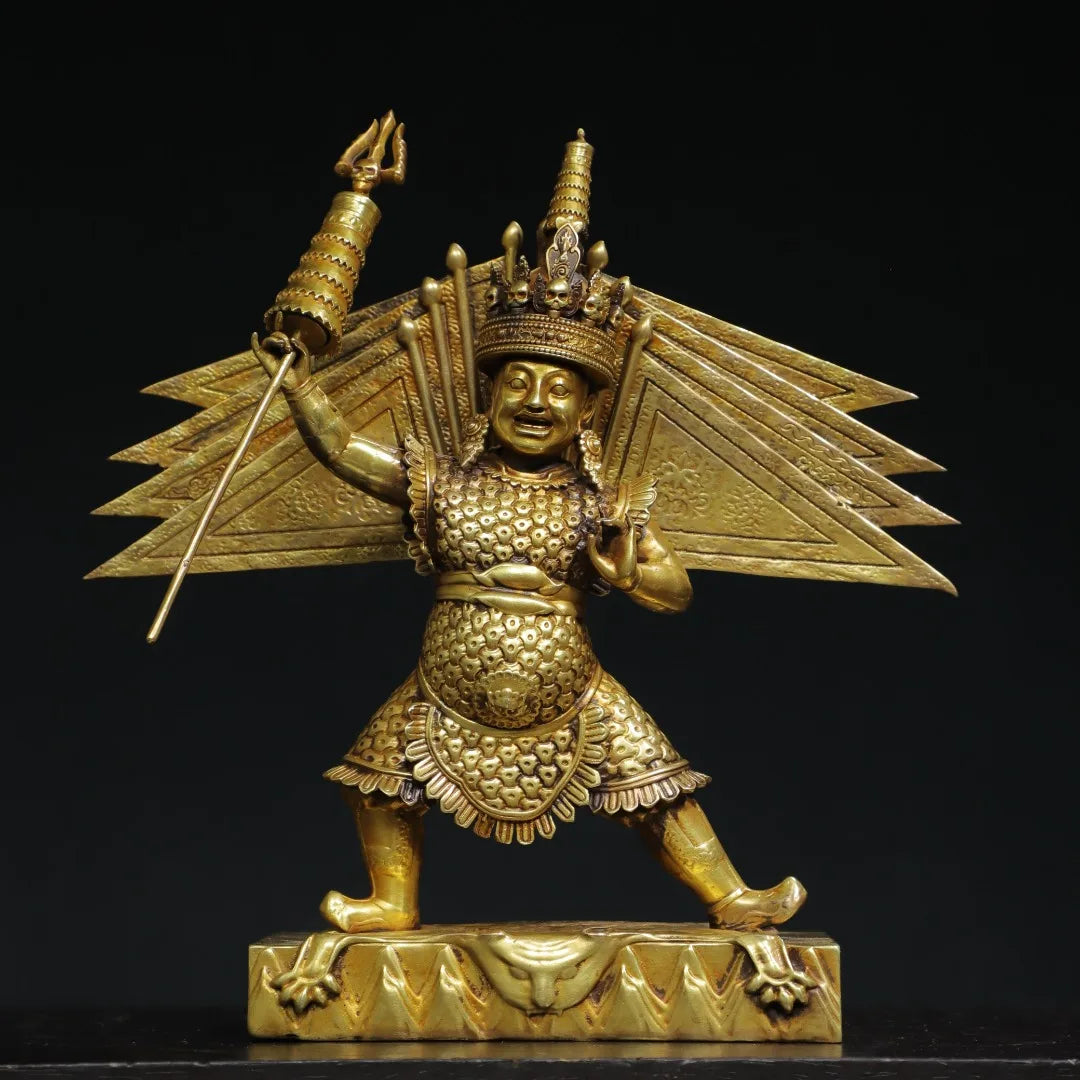 8"Tibet Temple Collection Old Purple Bronze Gilded genuine gold Naiqiong Protector of the Dharma King Worship Hall Town house