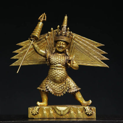 8"Tibet Temple Collection Old Purple Bronze Gilded genuine gold Naiqiong Protector of the Dharma King Worship Hall Town house