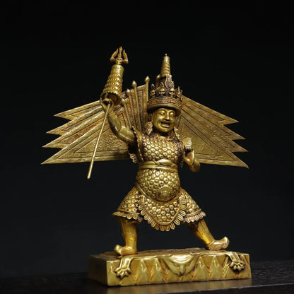 8"Tibet Temple Collection Old Purple Bronze Gilded genuine gold Naiqiong Protector of the Dharma King Worship Hall Town house