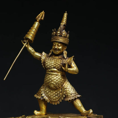 8"Tibet Temple Collection Old Purple Bronze Gilded genuine gold Naiqiong Protector of the Dharma King Worship Hall Town house