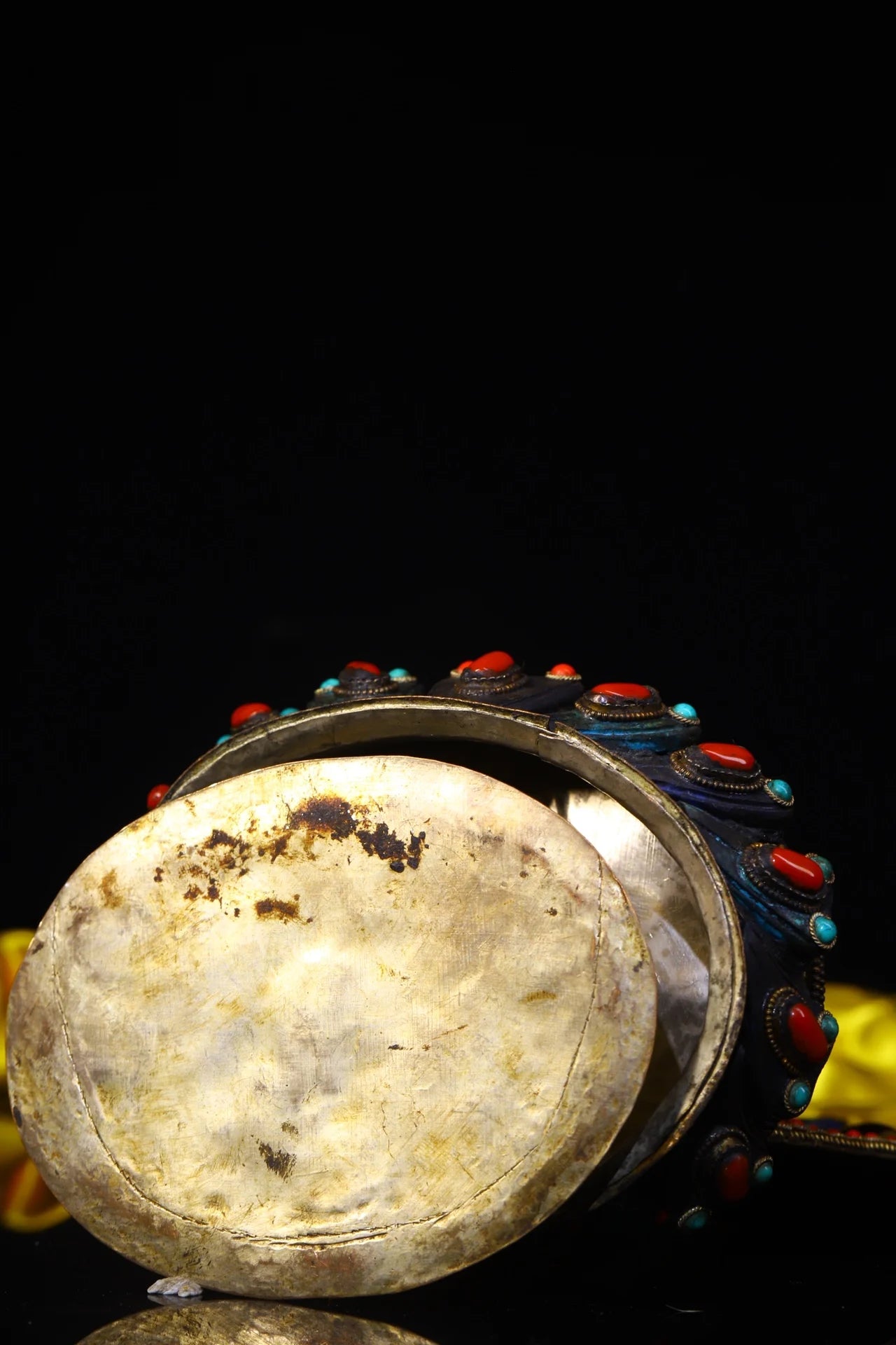 8"Tibet Temple Collection Old Tibetan silver Filigree Gem Dzi Bead Four-armed Guanyin Bodhisattva Back light Buddhist Niche