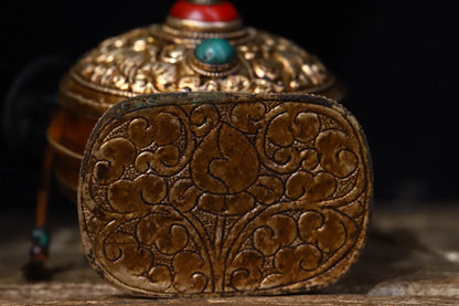 8"Tibetan Temple Collection Old Beeswax Tibetan silver Mosaic Gem Animal Pattern Snuff Bottle Worship Hall Town house Exorcism