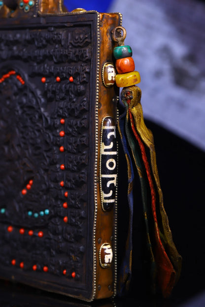 8"Tibetan Temple Collection Old Bodhi root Mosaic Gem gZi Beads Sanskrit Green Tara Cross Vajra scripture Dharma hanging screen