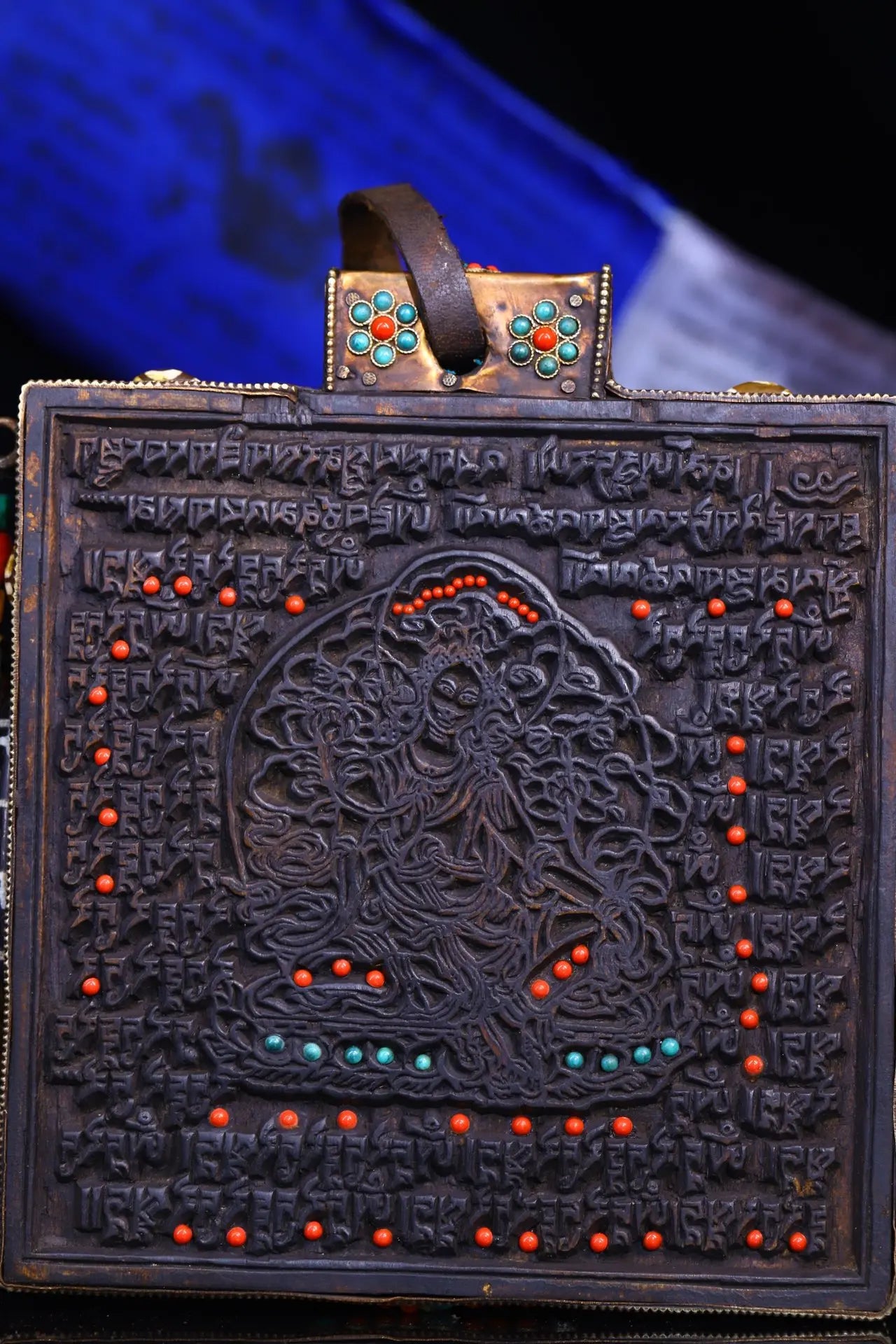 8"Tibetan Temple Collection Old Bodhi root Mosaic Gem gZi Beads Sanskrit Green Tara Cross Vajra scripture Dharma hanging screen