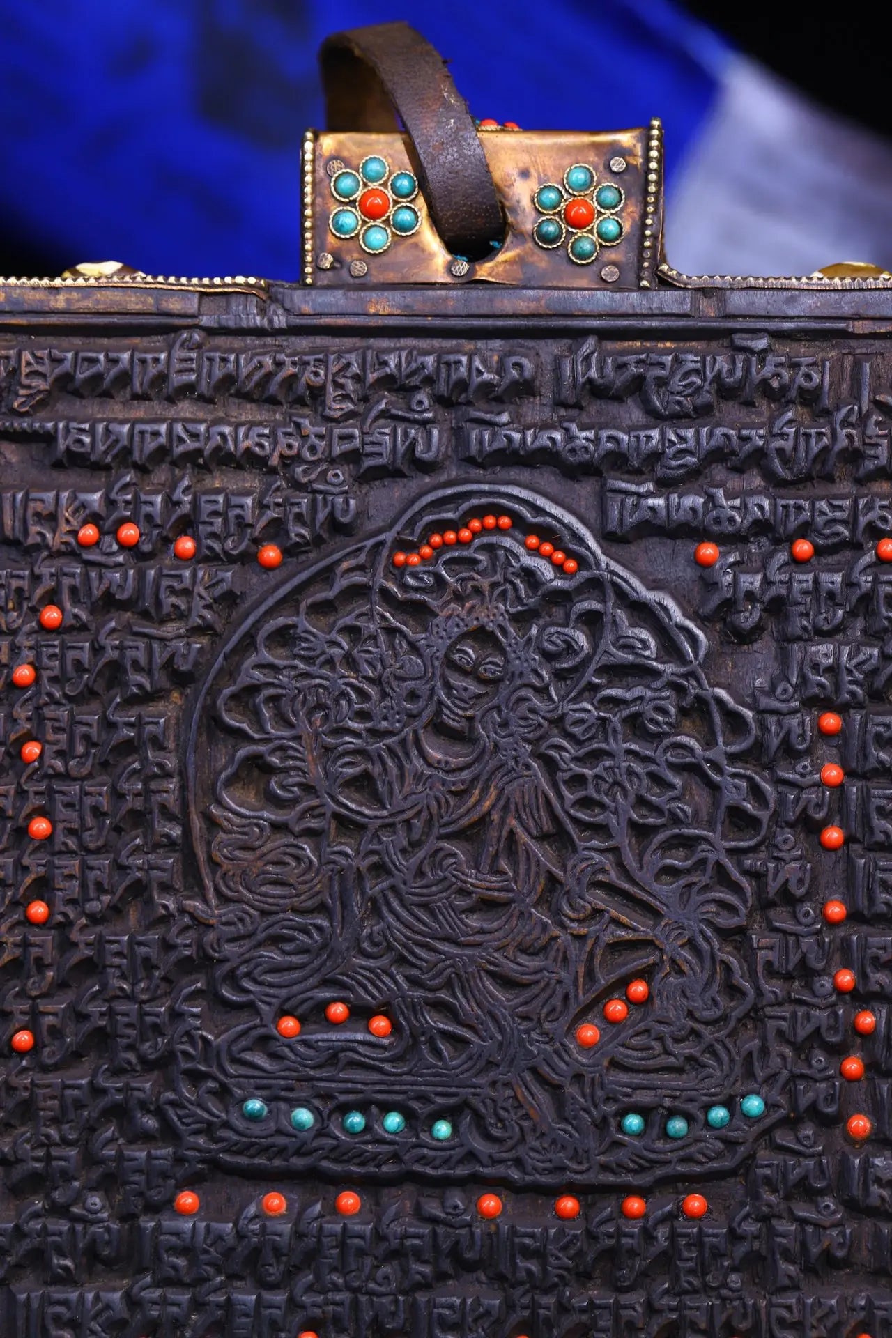 8"Tibetan Temple Collection Old Bodhi root Mosaic Gem gZi Beads Sanskrit Green Tara Cross Vajra scripture Dharma hanging screen