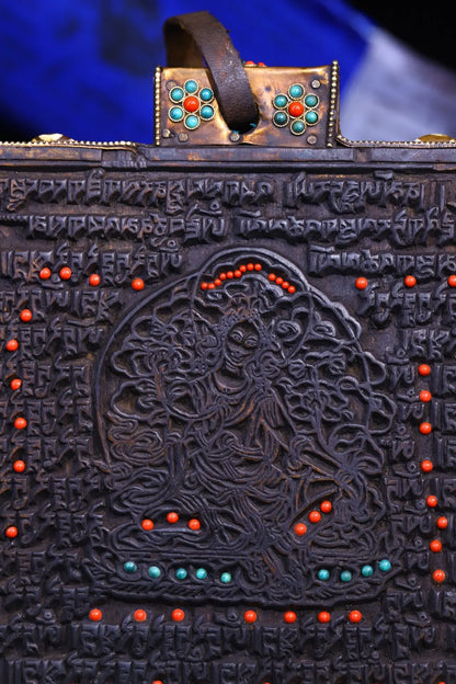 8"Tibetan Temple Collection Old Bodhi root Mosaic Gem gZi Beads Sanskrit Green Tara Cross Vajra scripture Dharma hanging screen