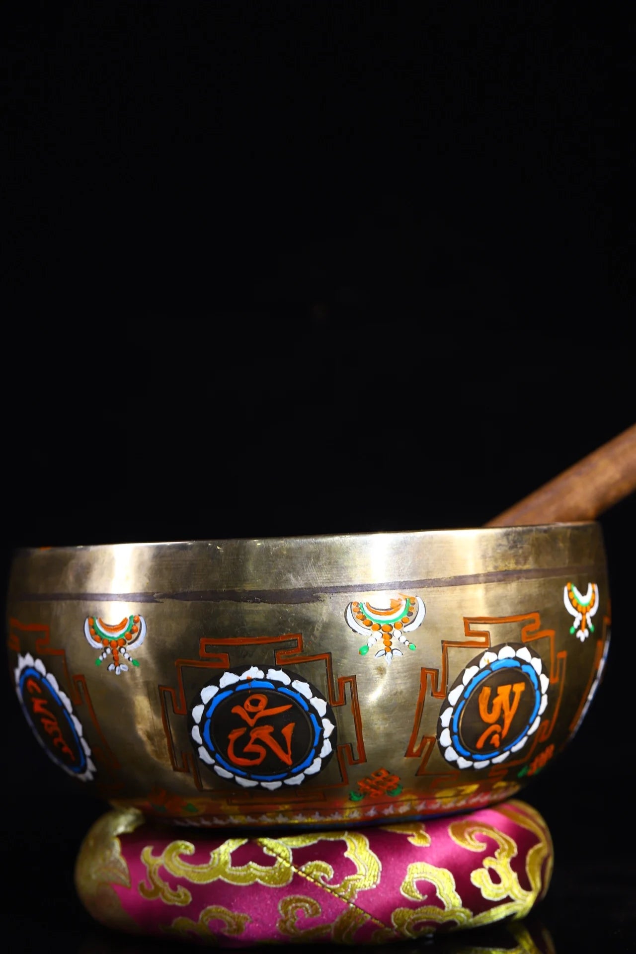 8"Tibetan Temple Collection Old Bronze Cinnabar Gilt Tracing Buddha Sound Bowl Manjushri Bodhisattva Bowl Worship Hall