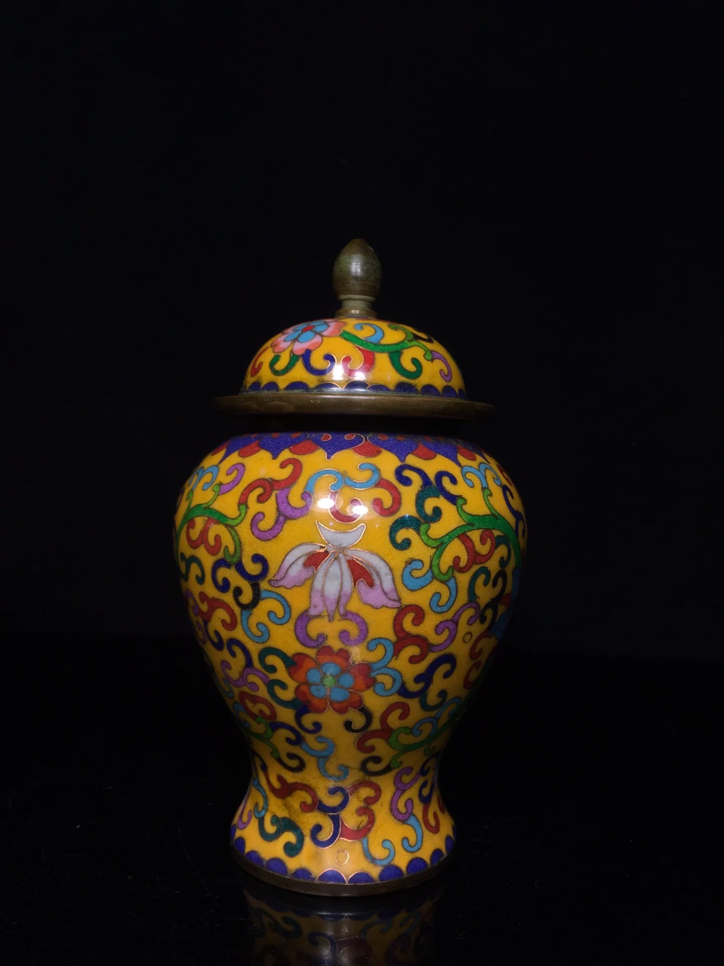 8"Tibetan Temple Collection Old Bronze Cloisonne Enamel Floral Texture General Jar Canister A pair Amass wealth Ornaments
