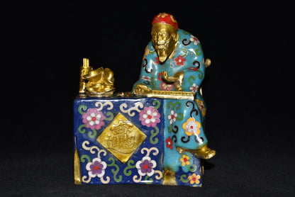 8" Tibetan Temple Collection Old Bronze Cloisonne Enamel Mr. Bookkeeper Ingots coin landlord boss Gather fortune ornament