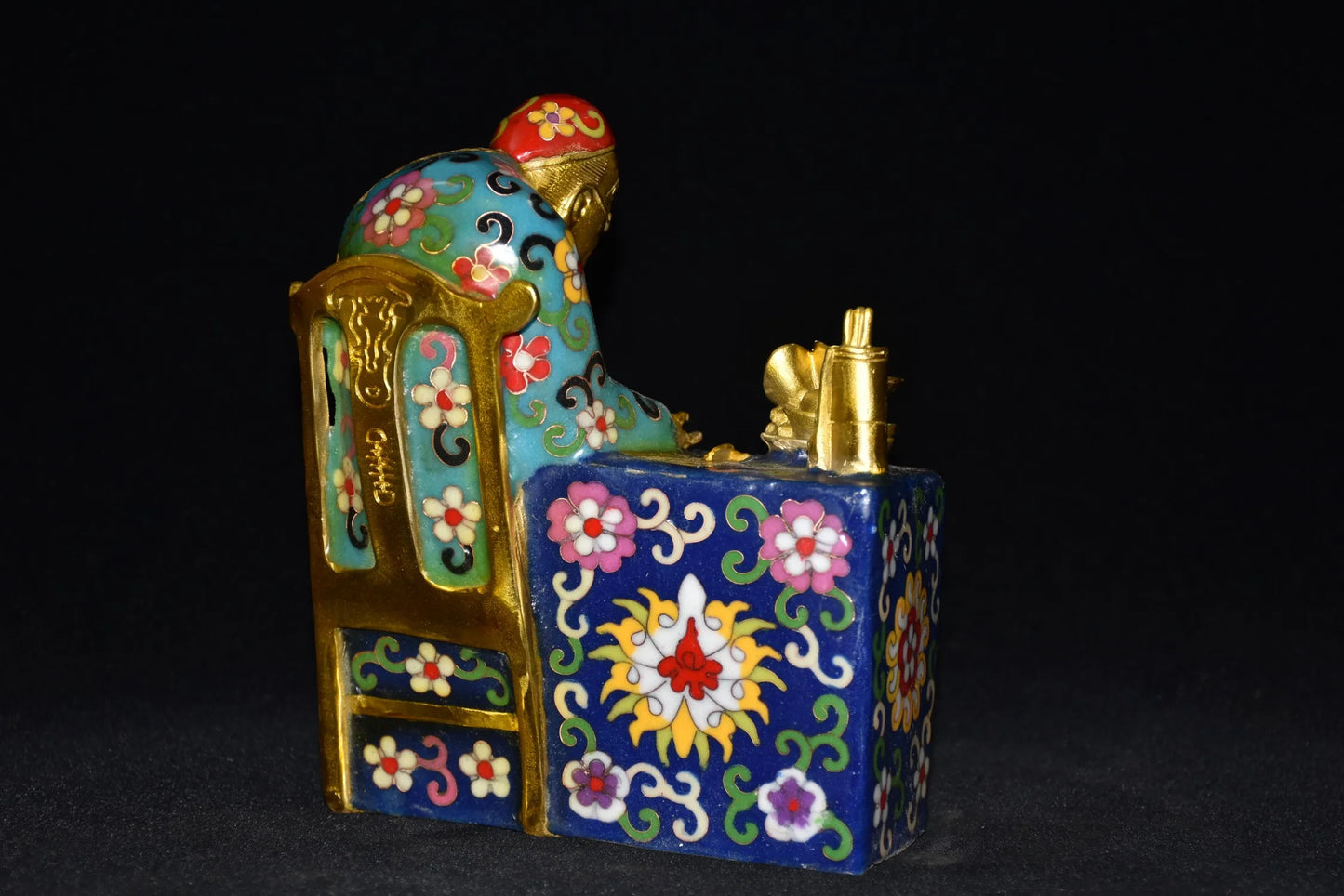 8" Tibetan Temple Collection Old Bronze Cloisonne Enamel Mr. Bookkeeper Ingots coin landlord boss Gather fortune ornament