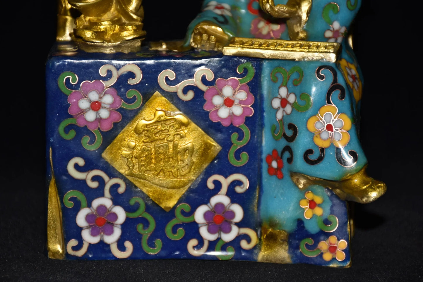 8" Tibetan Temple Collection Old Bronze Cloisonne Enamel Mr. Bookkeeper Ingots coin landlord boss Gather fortune ornament