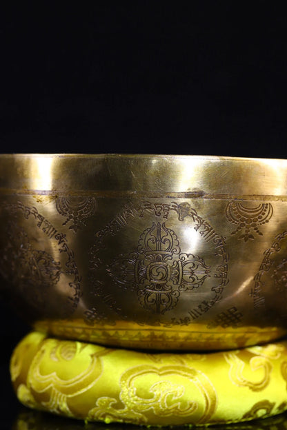 8"Tibetan Temple Collection Old Bronze Gilt Green Tara Bodhisattva Buddha Sound Bowl Prayer Bowl Amulet Dharma Worship Hall