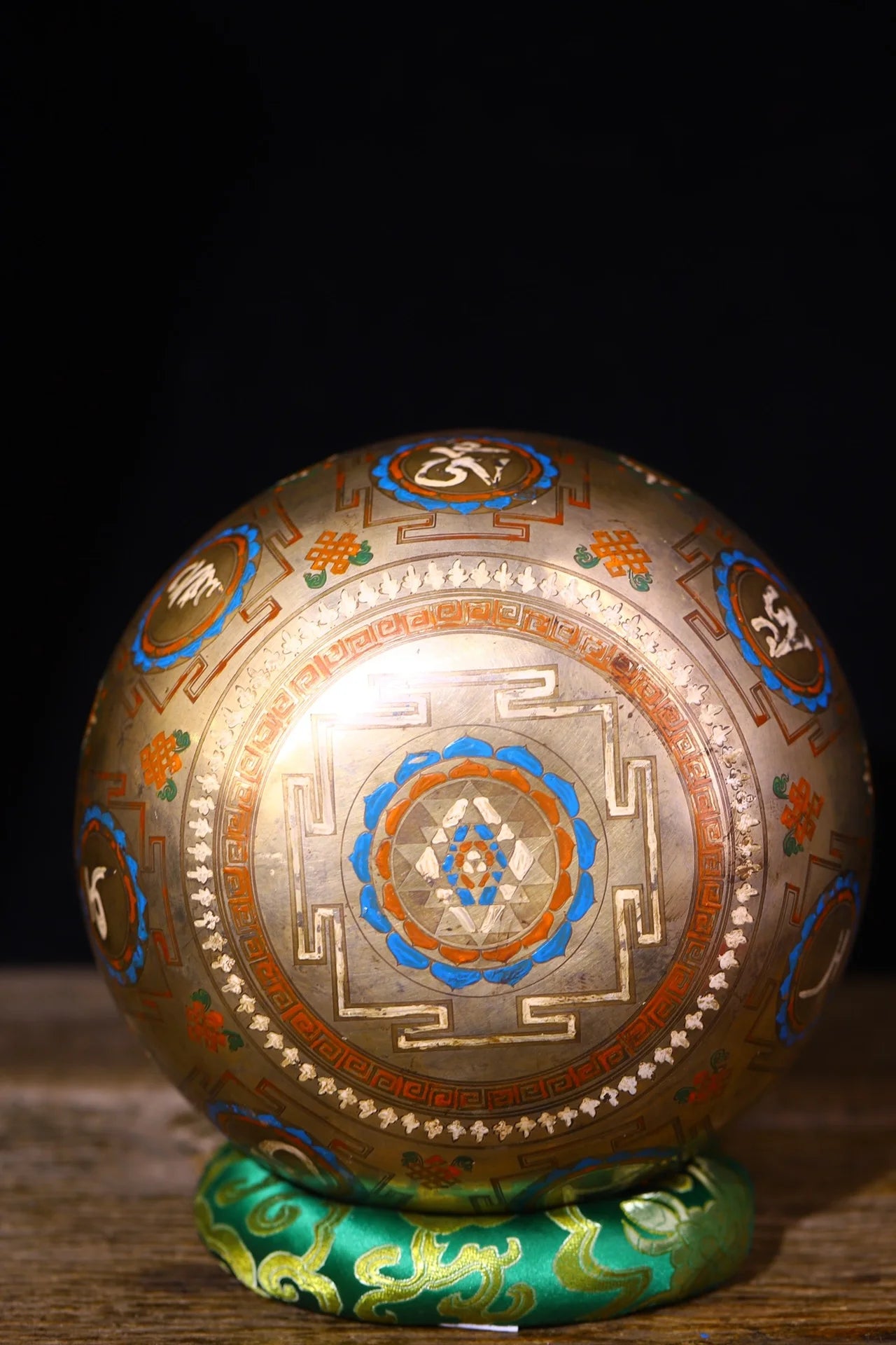 8"Tibetan Temple Collection Old Bronze Painted Gilded Manjushri Bodhisattva Buddha Buddhist Music Bowl Amulet Worship Hall