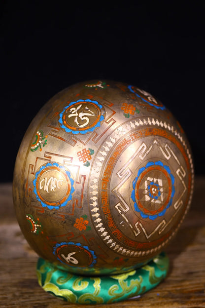 8"Tibetan Temple Collection Old Bronze Painted Gilded Manjushri Bodhisattva Buddha Buddhist Music Bowl Amulet Worship Hall