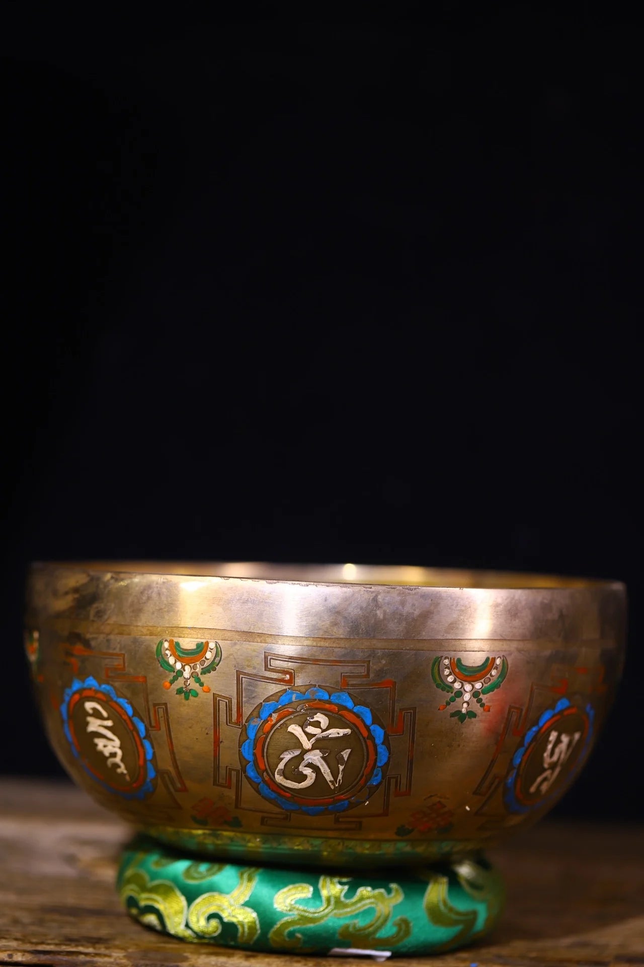 8"Tibetan Temple Collection Old Bronze Painted Manjushri Bodhisattva Buddha Buddha Sound Bowl Prayer Bowl Amulet Worship Hall