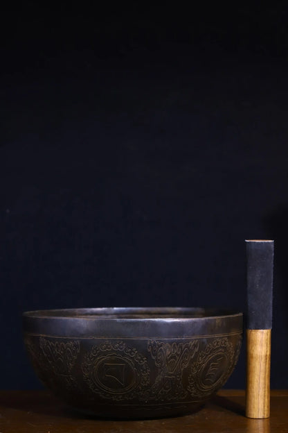 8"Tibetan Temple Collection Old Bronze Tibetan Buddha Padmasambhava Buddha sound bowl offering bowl Buddhist utensils Town hous
