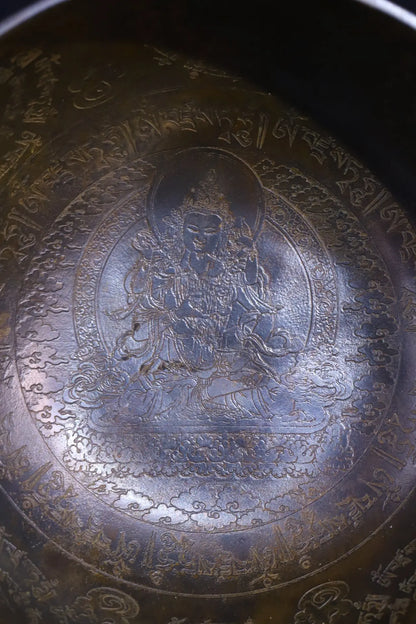 8"Tibetan Temple Collection Old Bronze Tibetan Buddha Padmasambhava Buddha sound bowl offering bowl Buddhist utensils Town hous