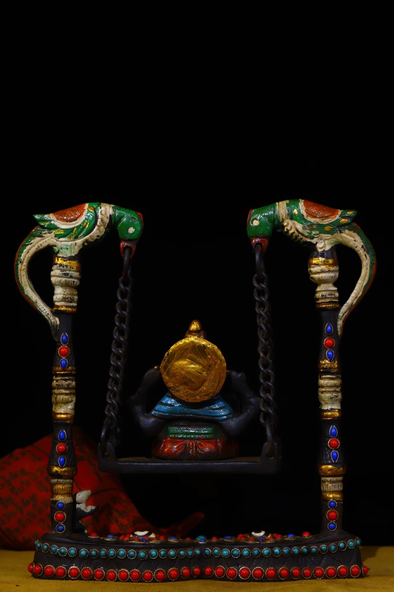 8"Tibetan Temple Collection Old Bronze Tracing Elephant Trunk God of Wealth Sitting Buddha Parrot statue Ornaments Town House