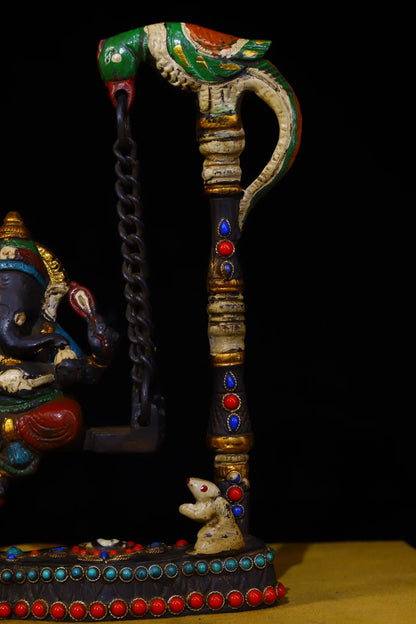 8"Tibetan Temple Collection Old Bronze Tracing Elephant Trunk God of Wealth Sitting Buddha Parrot statue Ornaments Town House
