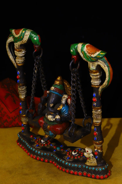 8"Tibetan Temple Collection Old Bronze Tracing Elephant Trunk God of Wealth Sitting Buddha Parrot statue Ornaments Town House