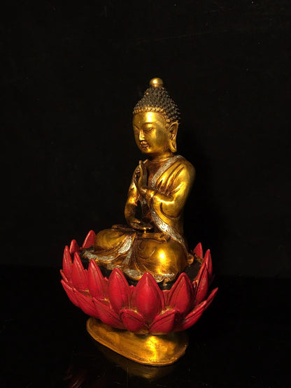 8" Tibetan Temple Collection Old Bronze painted Shakyamuni Prince Buddha Amitabha lotus platform worship hall Town House