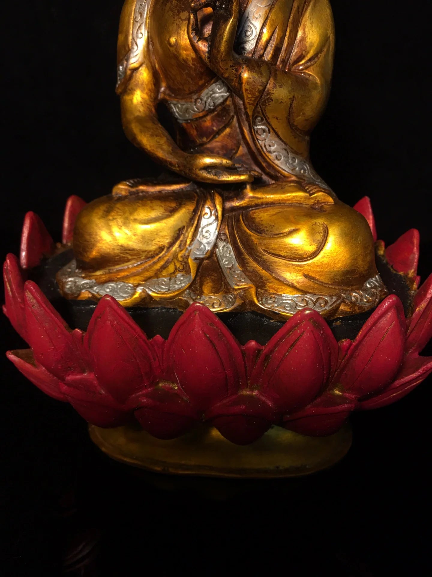 8" Tibetan Temple Collection Old Bronze painted Shakyamuni Prince Buddha Amitabha lotus platform worship hall Town House
