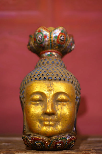 8"Tibetan Temple Collection Old Natural Crystal Mosaic Gem gZi Beads Shell Fragrant Grey Buddha Head Worship Hall Town house