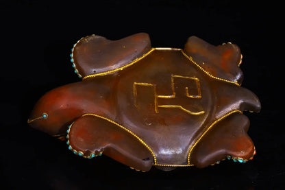 8"Tibetan Temple Collection Old Natural Crystal Tibetan silver Gilt Mosaic Gem Turtle Lucky Turtle pendant Amulet Town house