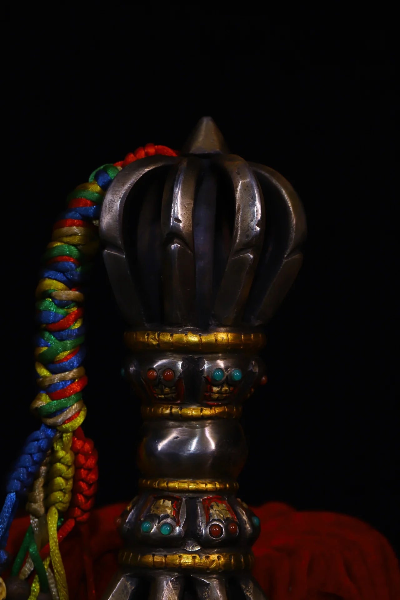 8"Tibetan Temple Collection Old Tiantie Cinnabar Tracing Mosaic Gem Nine Shares Vajra Skull Amulet Dharma Pendant Town House