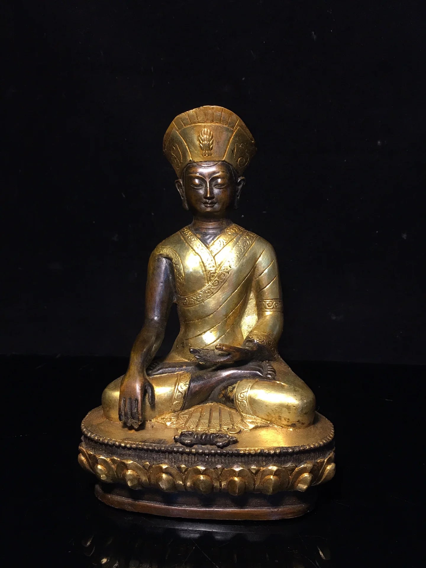 8" Tibetan Temple Collection Purple Bronze Gilt Guru Buddha Buddhist teacher worship buddha Town house Exorcism