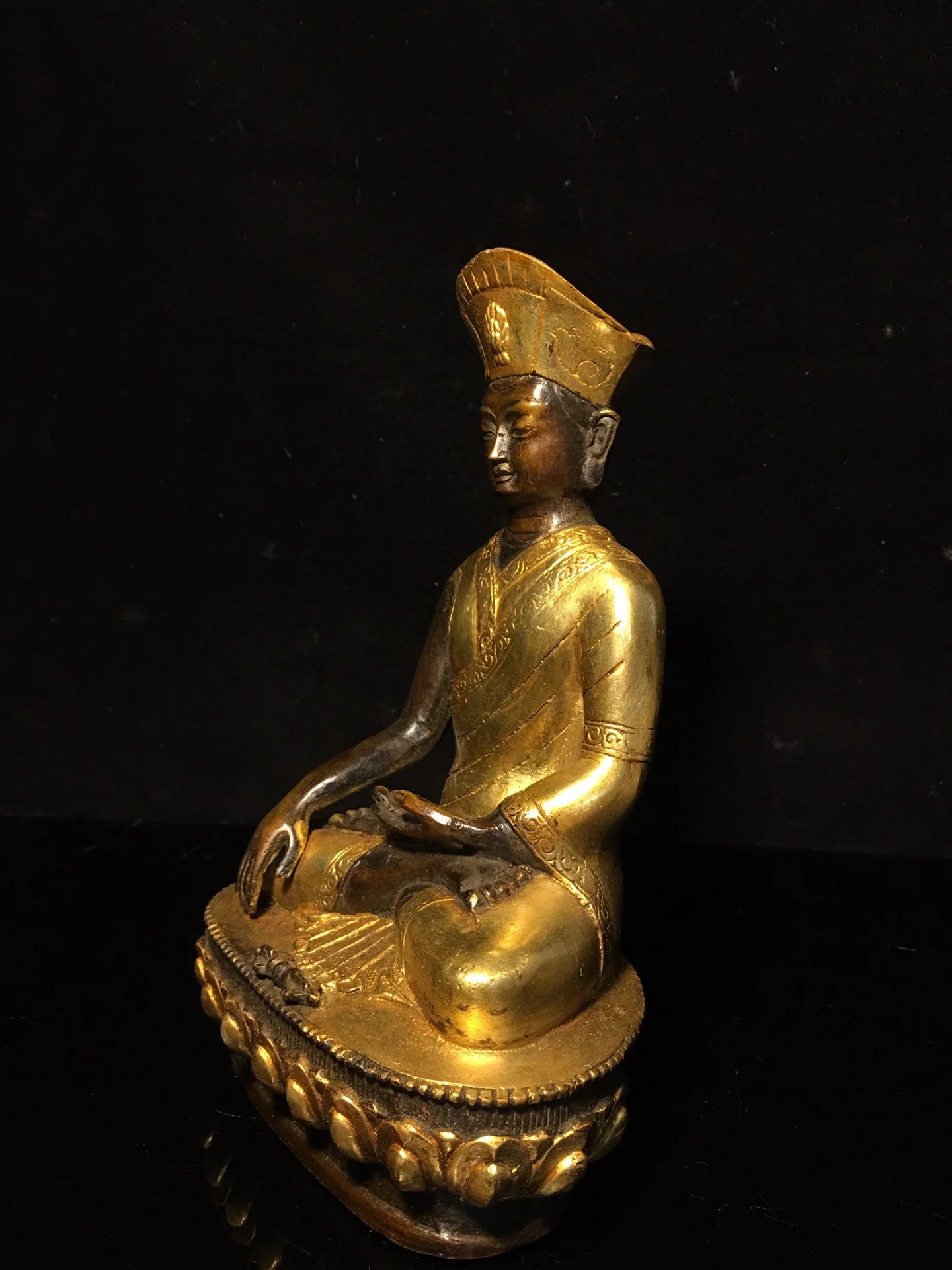 8" Tibetan Temple Collection Purple Bronze Gilt Guru Buddha Buddhist teacher worship buddha Town house Exorcism