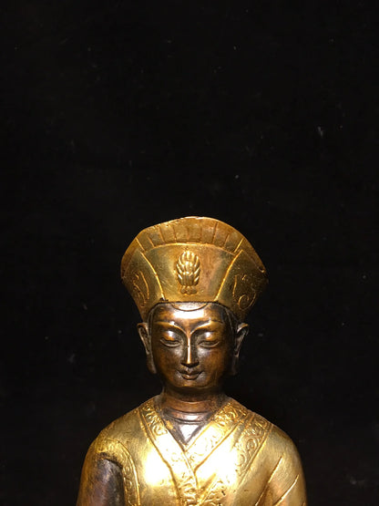 8" Tibetan Temple Collection Purple Bronze Gilt Guru Buddha Buddhist teacher worship buddha Town house Exorcism