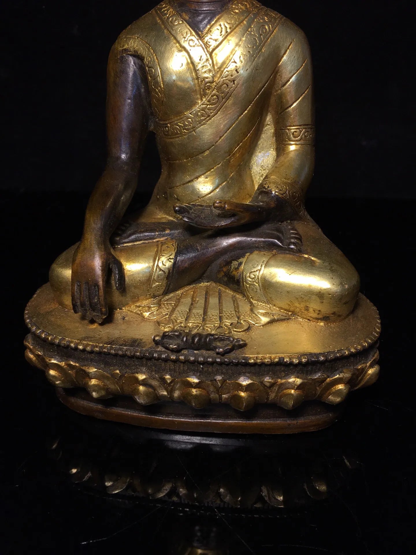 8" Tibetan Temple Collection Purple Bronze Gilt Guru Buddha Buddhist teacher worship buddha Town house Exorcism