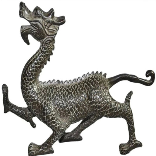 8" lucky china chinese fengshui bronze animal zodiac dragon Statue decorate statue decoration metal handicraft