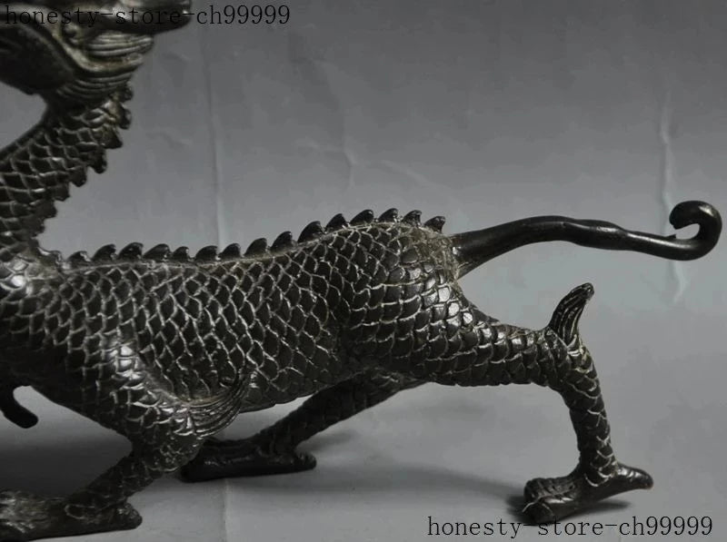 8" lucky china chinese fengshui bronze animal zodiac dragon Statue decorate statue decoration metal handicraft