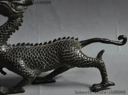 8" lucky china chinese fengshui bronze animal zodiac dragon Statue decorate statue decoration metal handicraft