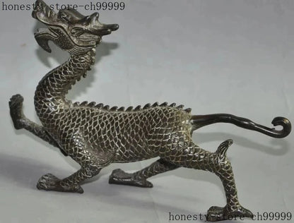 8" lucky china chinese fengshui bronze animal zodiac dragon Statue decorate statue decoration metal handicraft