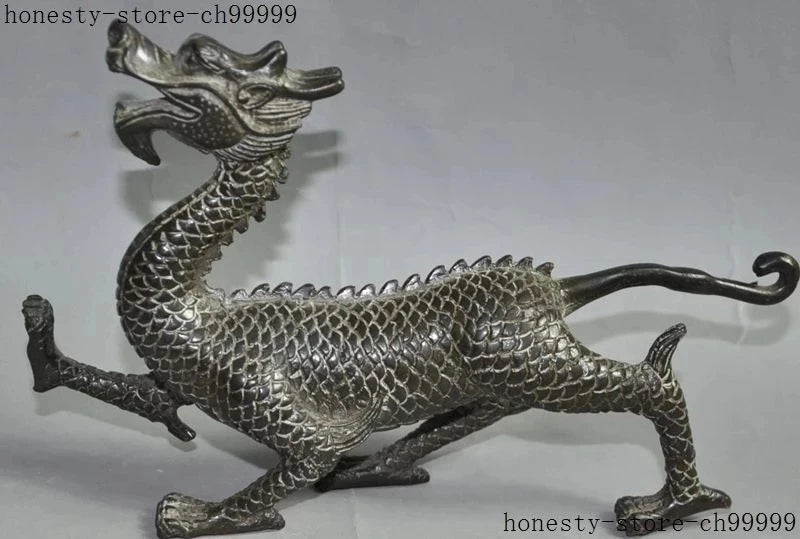 8" lucky china chinese fengshui bronze animal zodiac dragon Statue decorate statue decoration metal handicraft