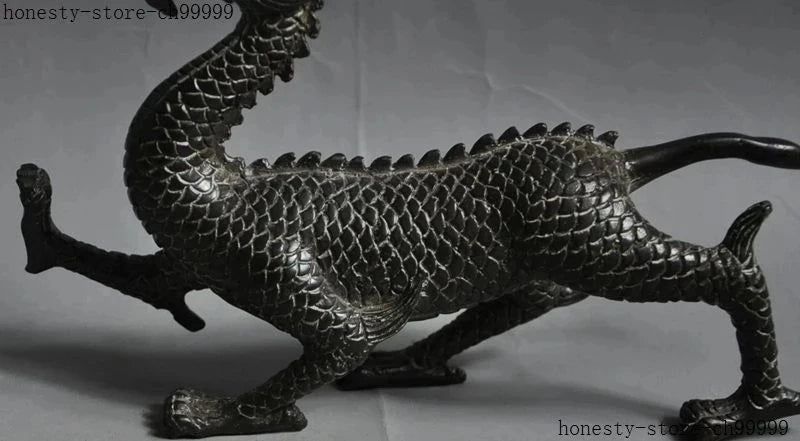 8" lucky china chinese fengshui bronze animal zodiac dragon Statue decorate statue decoration metal handicraft