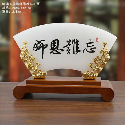 $800-TOP GOOD -CHINA foreign Teacher Business gift # office home Golden JADE " NAN WANG SHI EN "Thank a teacher art statue