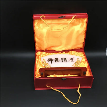 $800-TOP GOOD -CHINA foreign Teacher Business gift # office home Golden JADE " NAN WANG SHI EN "Thank a teacher art statue