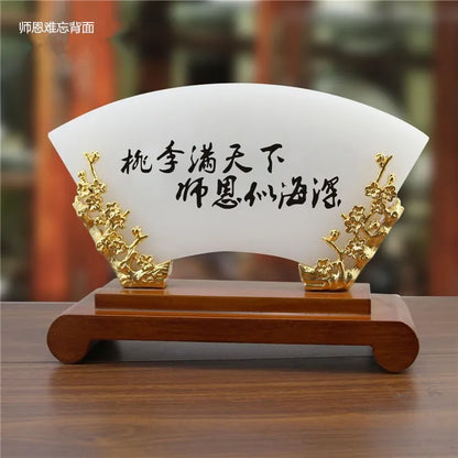 $800-TOP GOOD -CHINA foreign Teacher Business gift # office home Golden JADE " NAN WANG SHI EN "Thank a teacher art statue