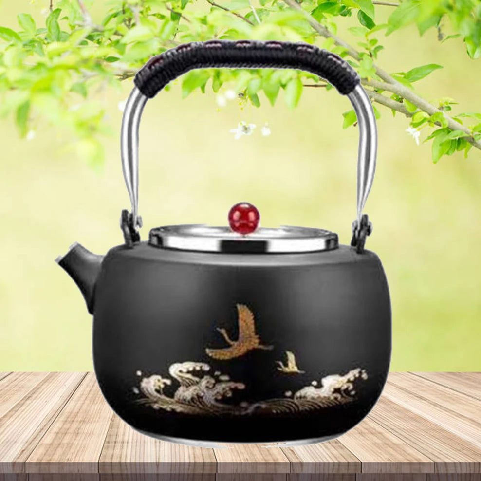 800ML 304 Stainless Steel Boiling Kettle Office Home Tea Maker Kung Fu Tea Set Teapot For Beauty Health Embossed Tea Infuser