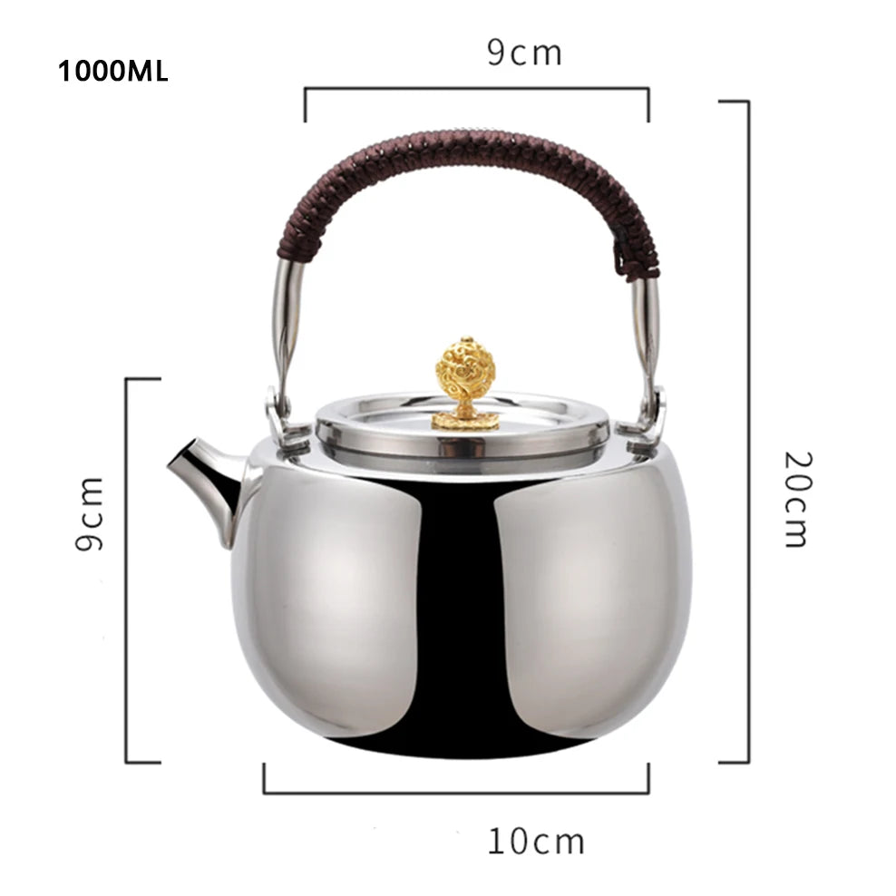 800ML 304 Stainless Steel Boiling Kettle Office Home Tea Maker Kung Fu Tea Set Teapot For Beauty Health Embossed Tea Infuser